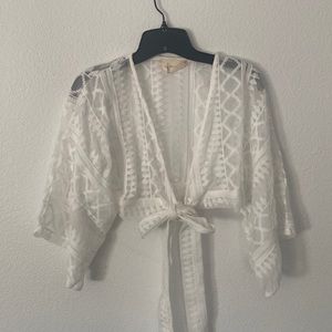 Sheer Tie Front Crop Lace Top